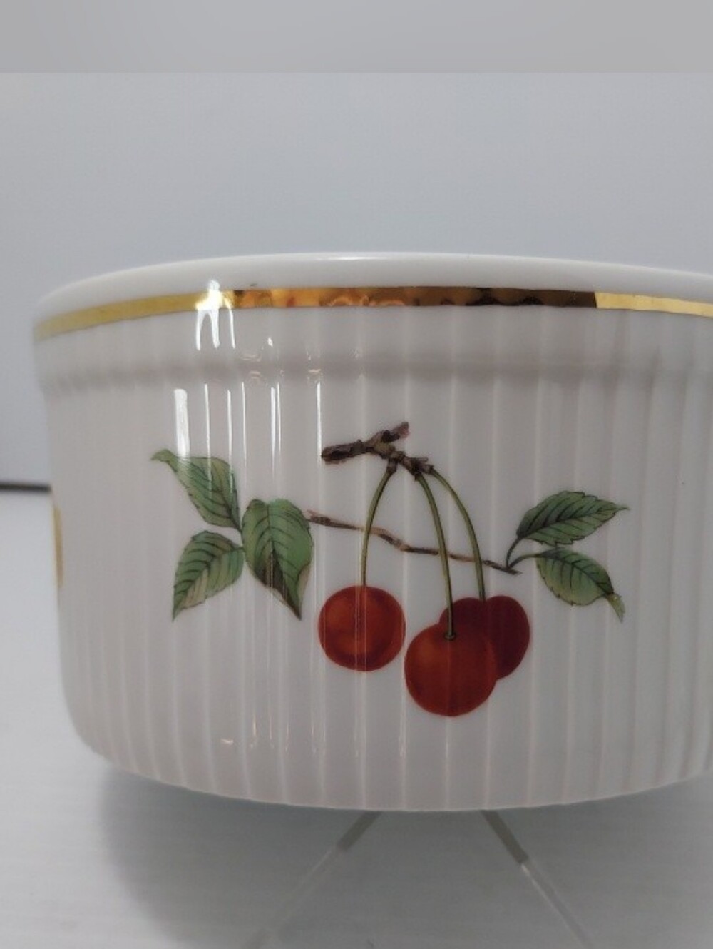 Royal Worcester Evesham White Porcelain Souffle Dish with Green and Gold Accents